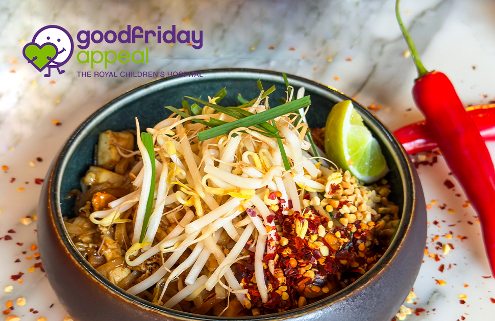 Pad Thai with bean sprouts, chilli flakes and lime, supporting the Good Friday Appeal at BangPop