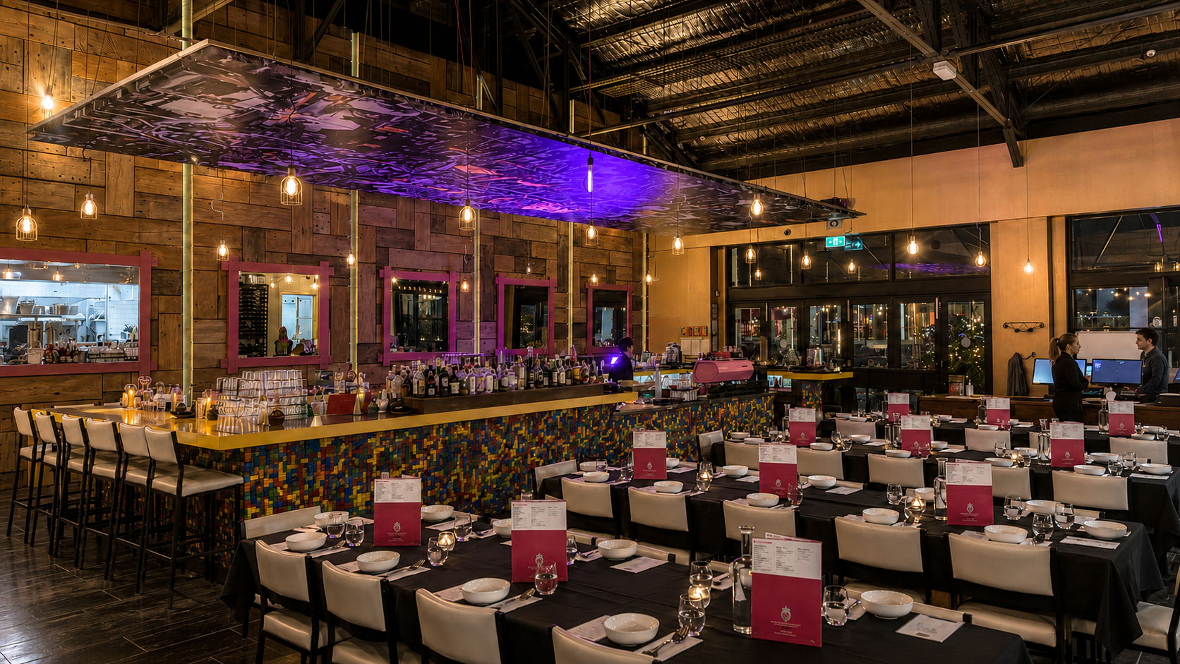 The colourful main dining room at BangPop South Wharf