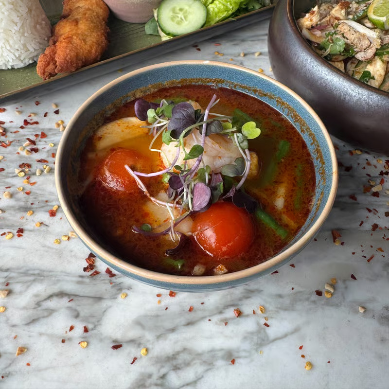 BangPop Tom Yum w/ tomato, mushrooms and Thai herbs